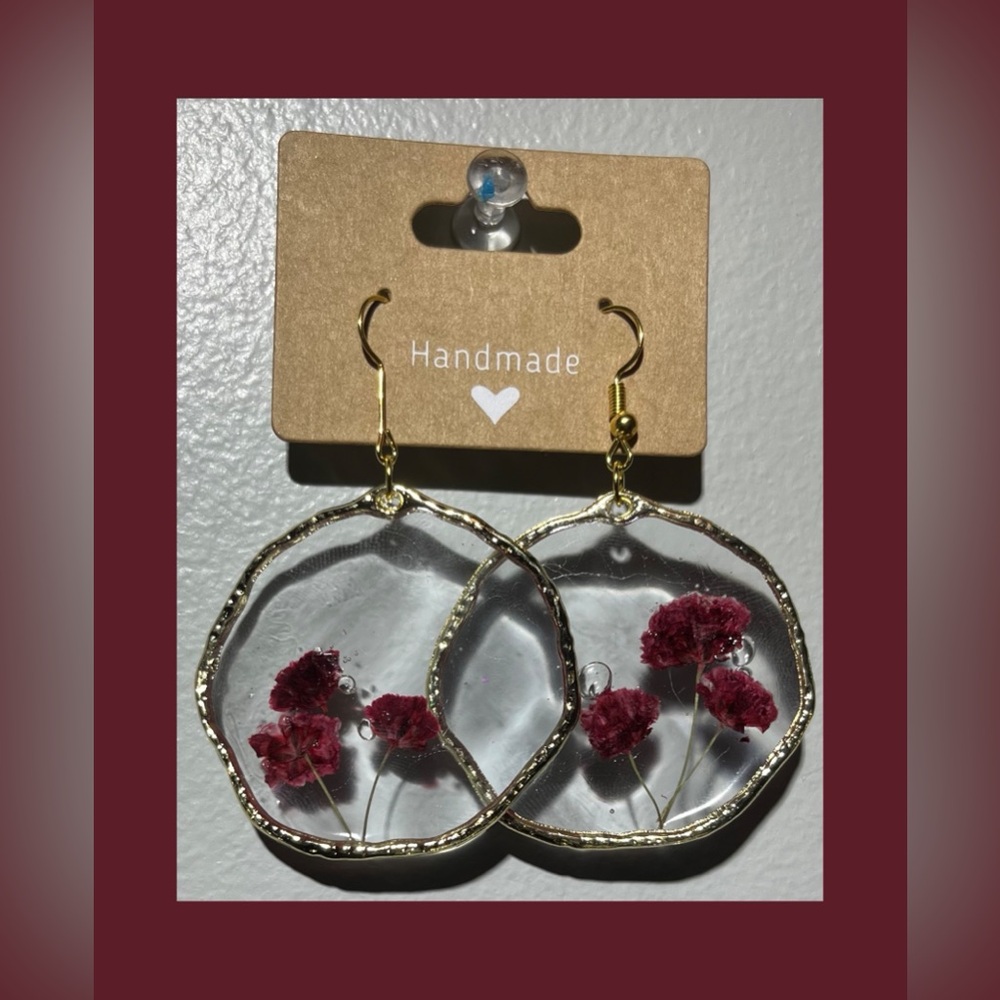 Handmade Gold and Red Floral Earrings